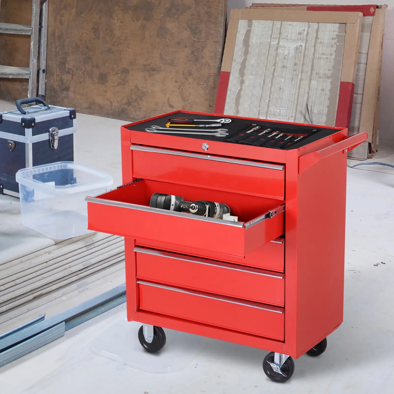 5 Drawer Roller Tool Chest, Mobile Lockable Toolbox, Red Tool Organizers at Gallery Canada