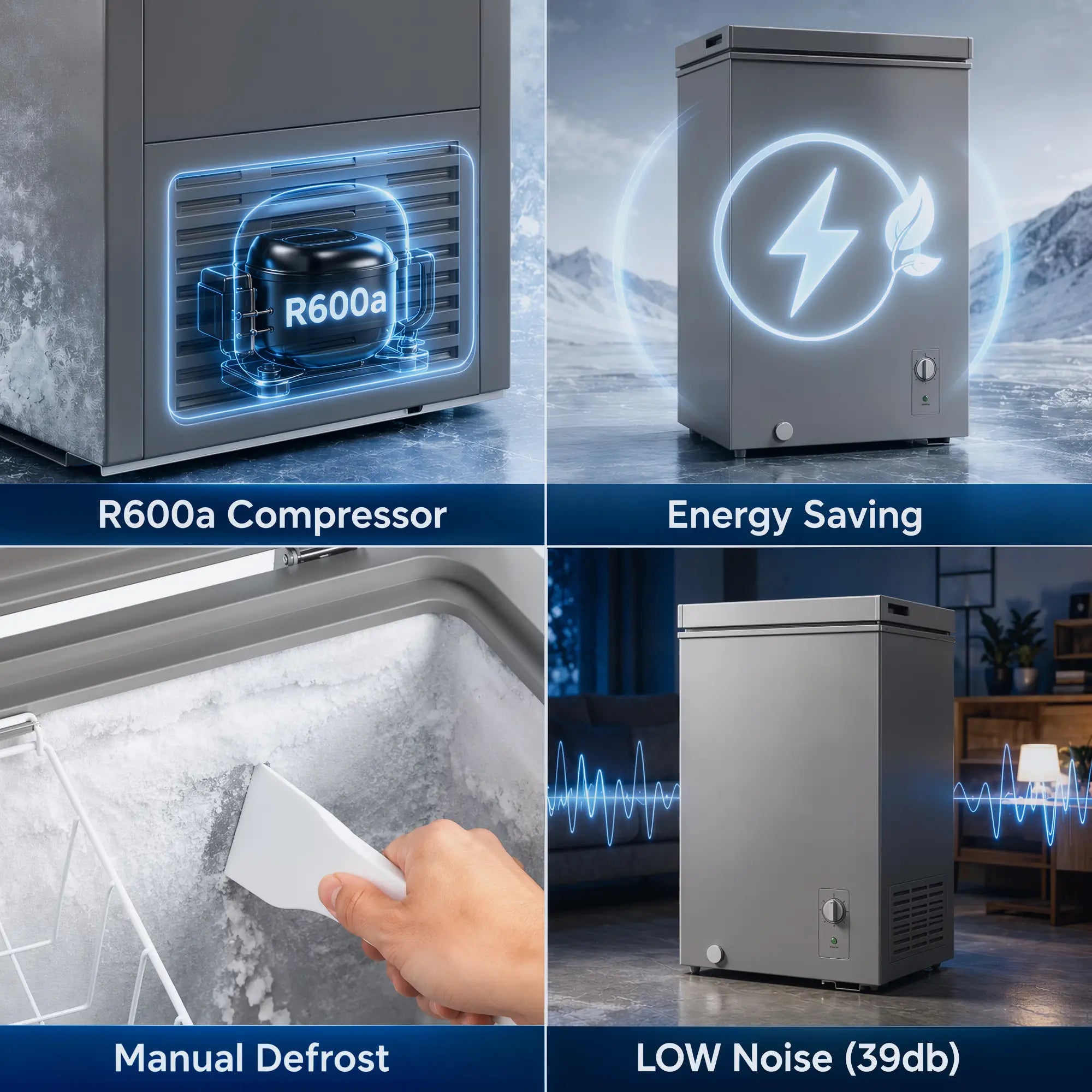 3.5 Cu.Ft Chest Freezer, 7-Setting Thermostat, Wire Basket, Grey Small Kitchen Appliances at Gallery Canada