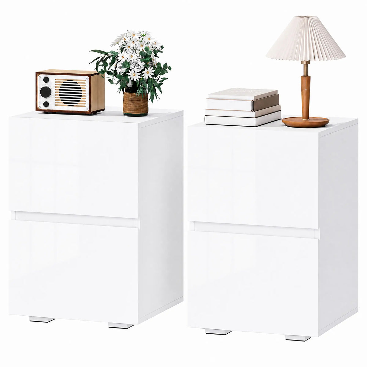 Modern Nightstand Set of 2, Narrow Bedside Table with 2 Drawers, White Bedside Tables at Gallery Canada