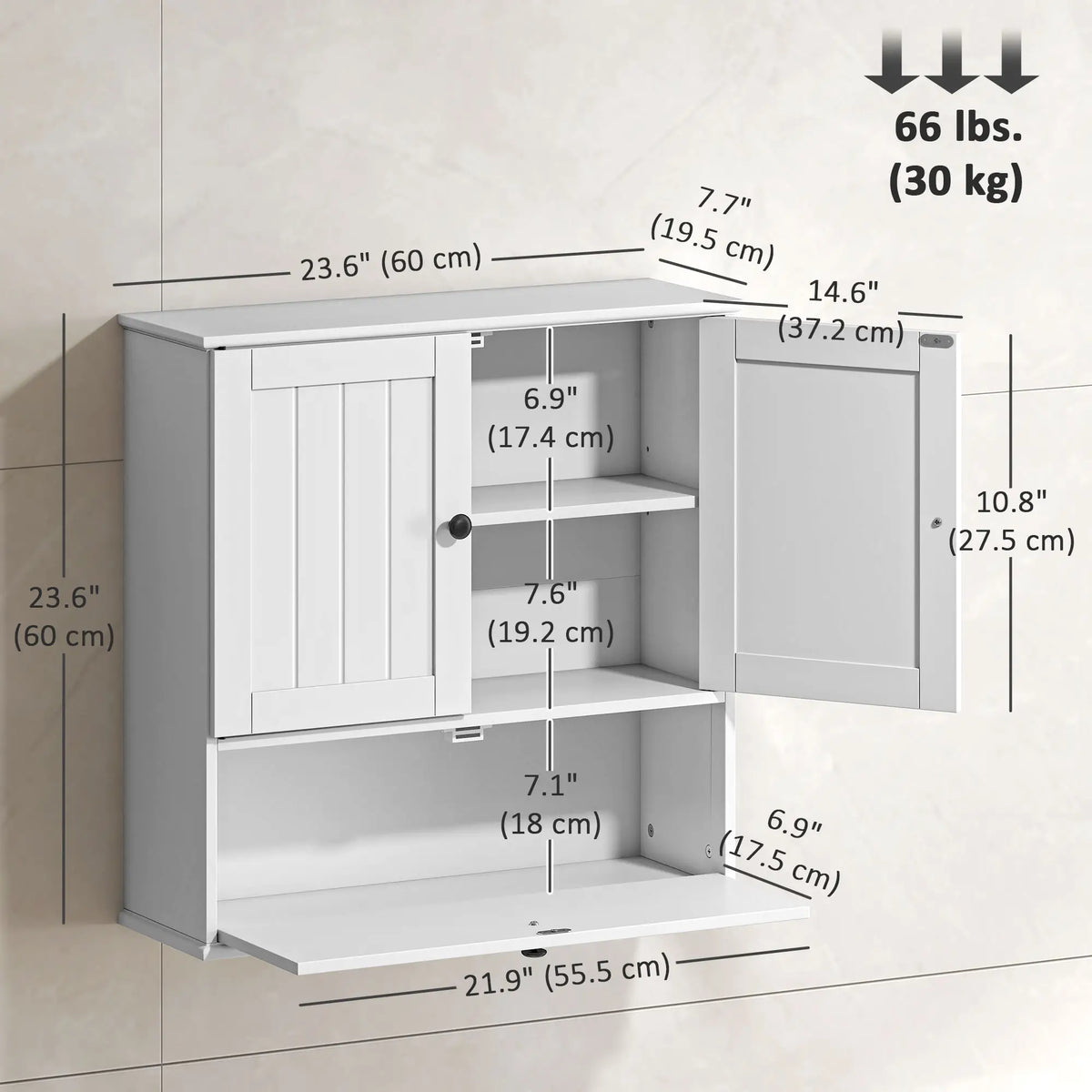 Farmhouse Medicine Cabinet, Adjustable Shelves, Flip-Down Door, White Wall Mounted Cabinets at Gallery Canada