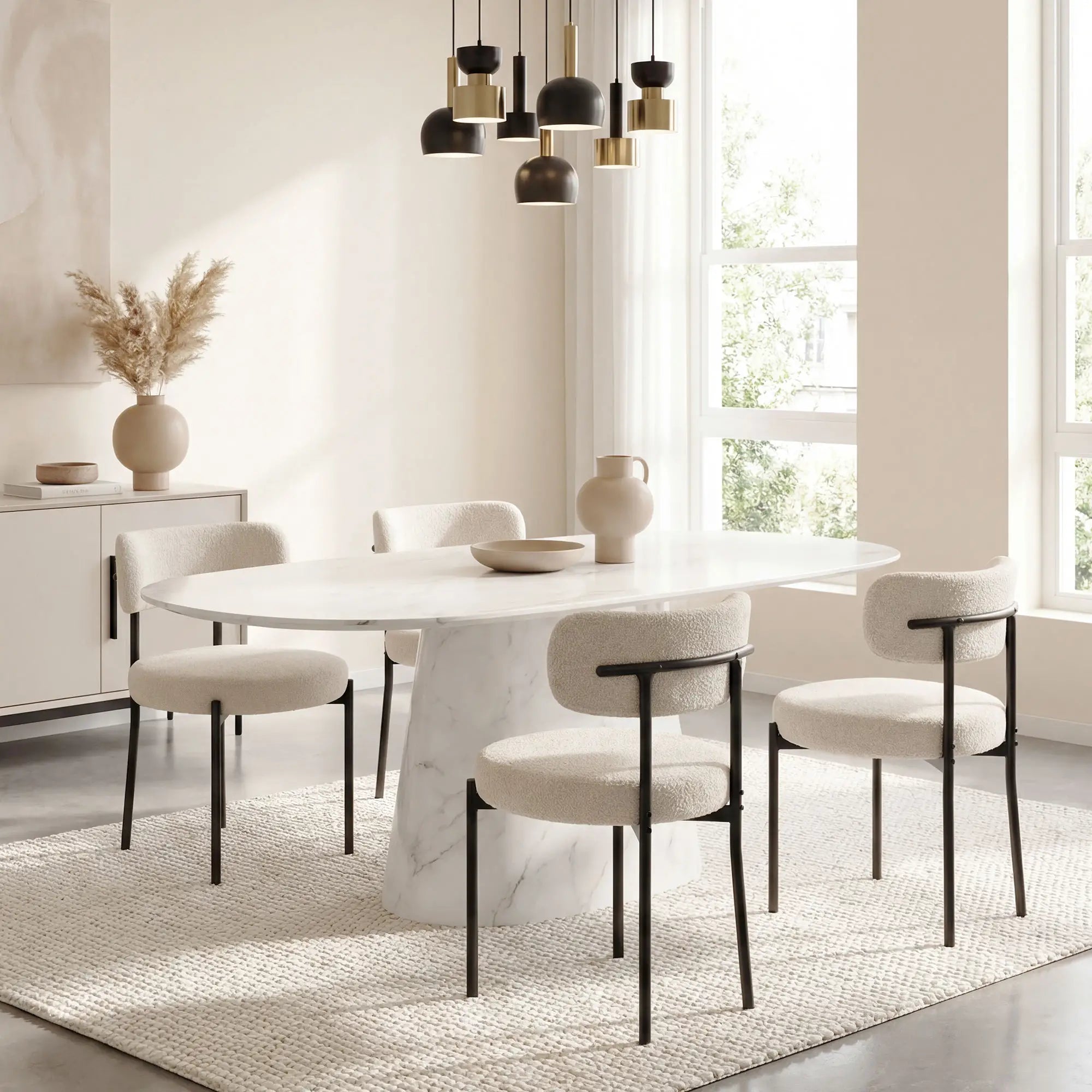 Modern Dining Chairs, Berber Fleece Upholstery, Steel Legs, 4 Pieces, Beige Dining Chairs at Gallery Canada