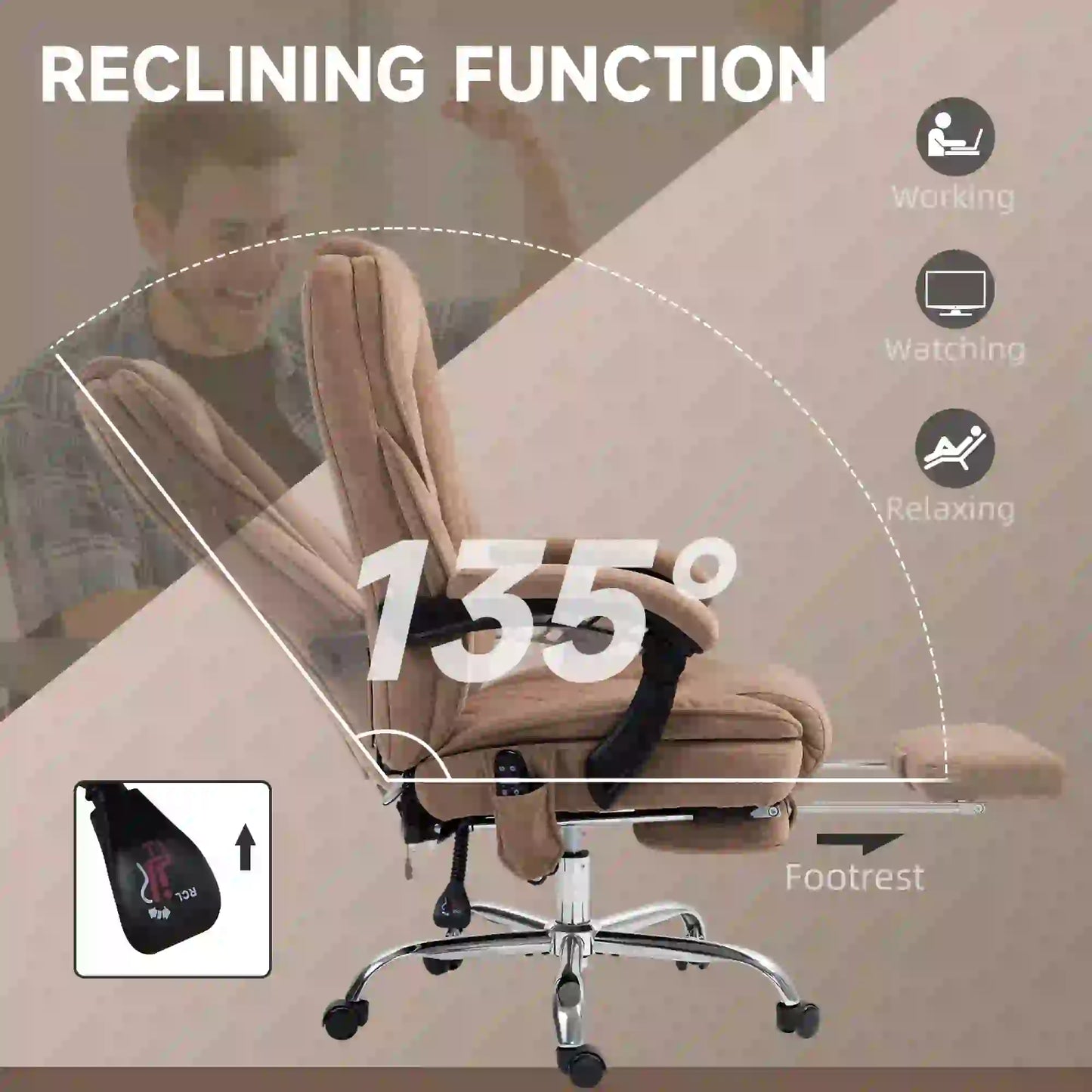 Massage Office Chair, Reclining Computer Chair, Adjustable Height, Brown Massage Chairs at Gallery Canada
