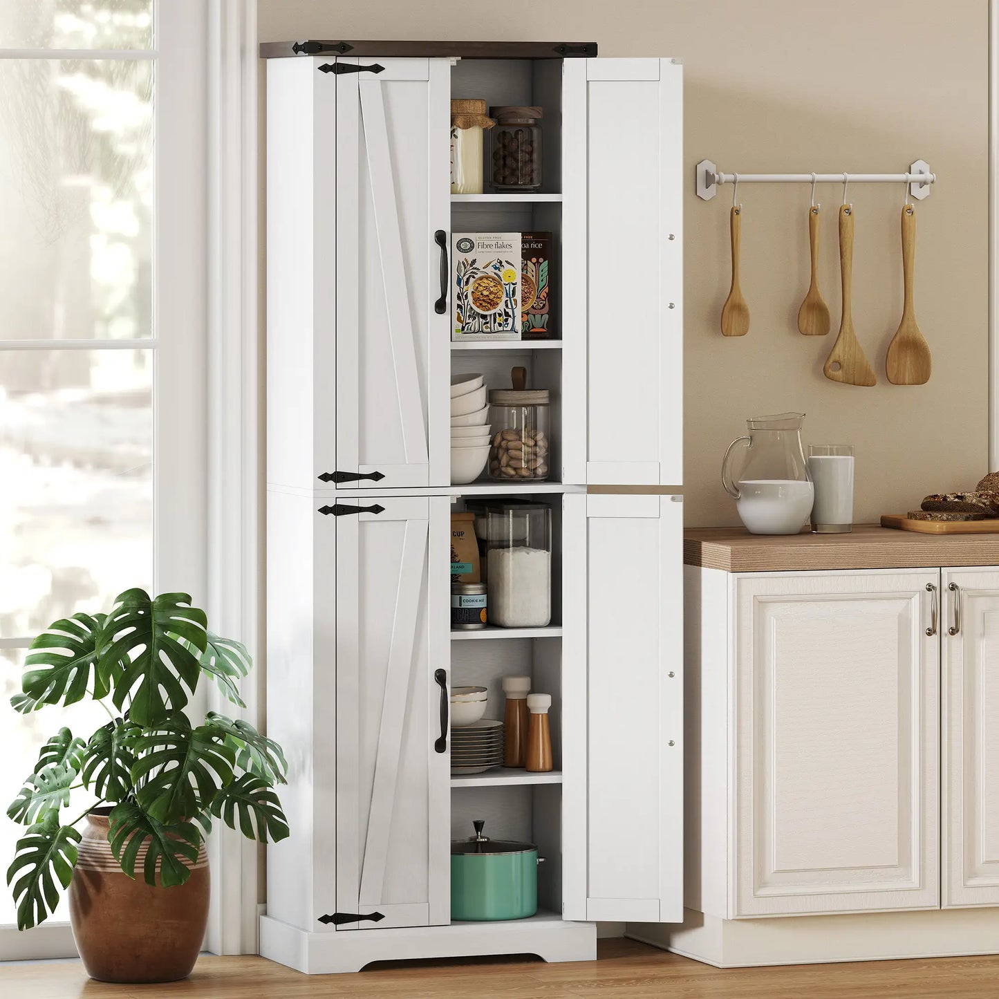 72" Pantry Cabinet, Farmhouse Kitchen Storage, Adjustable Shelves, White Kitchen Pantry Cabinets at Gallery Canada