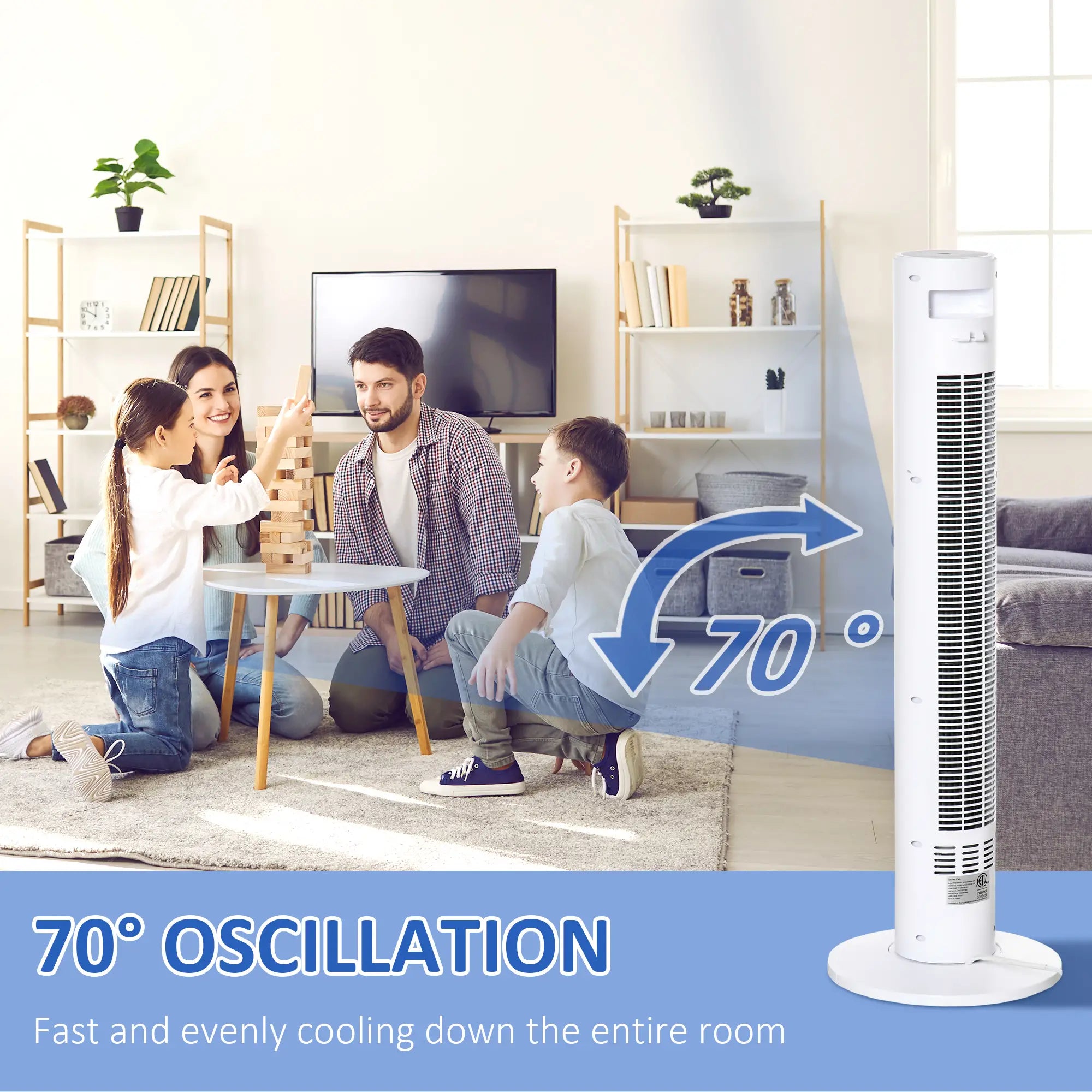 Freestanding Tower Fan, 3 Speed, 12h Timer, Oscillating, LED Panel, Remote, White Tower Fans at Gallery Canada