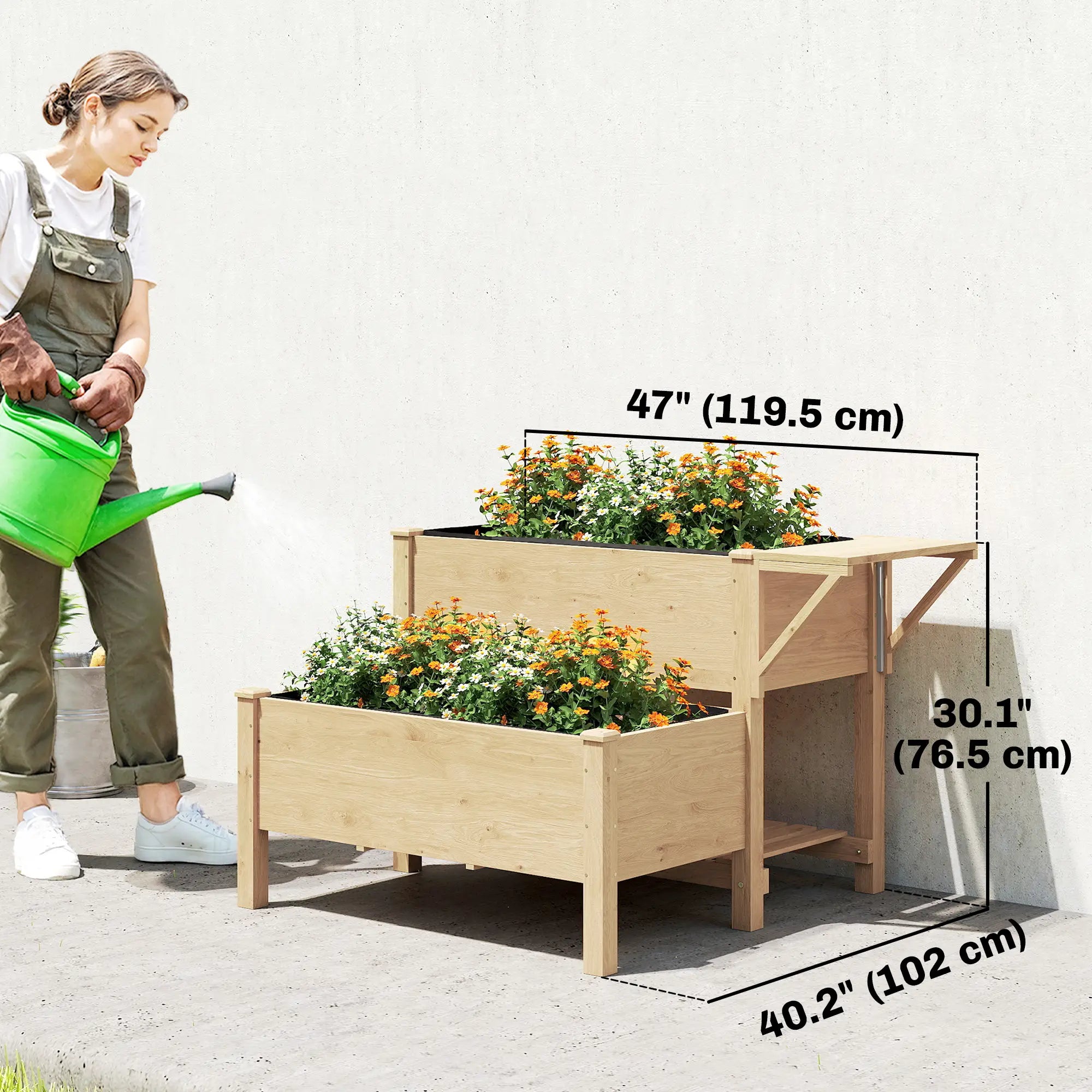 Wooden Raised Garden Bed, 2-Tier Planter With Storage Shelf Elevated Garden Beds at Gallery Canada