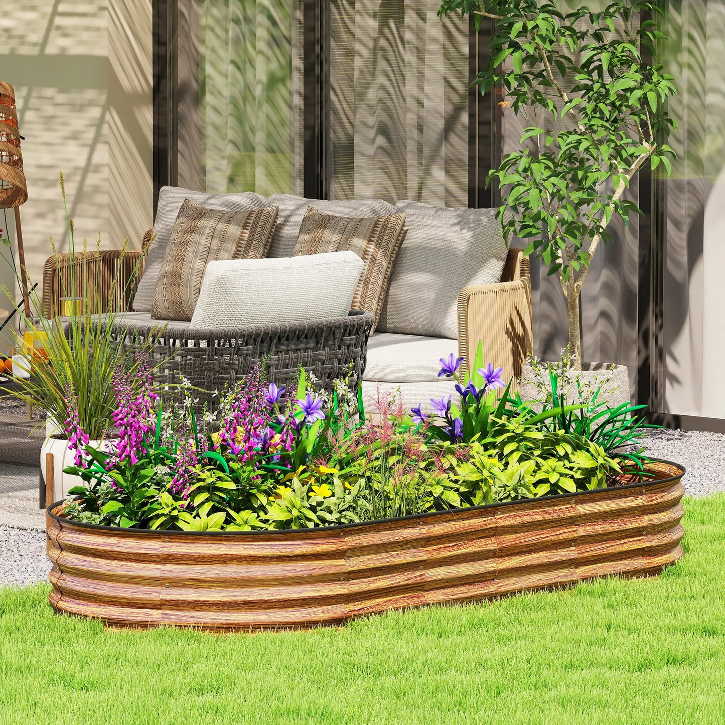 Large Outdoor Planter Box, 7' x 3' x 1', Galvanized Raised Garden Bed, Brown Galvanized Planter Boxes at Gallery Canada