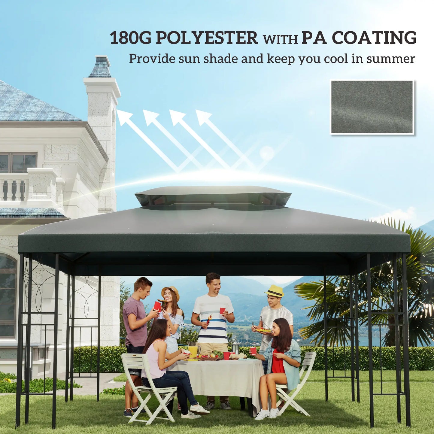 13' x 10' Gazebo Replacement Canopy, 2 Tier Top UV Cover, Deep Grey Gazebo Canopy Replacement at Gallery Canada