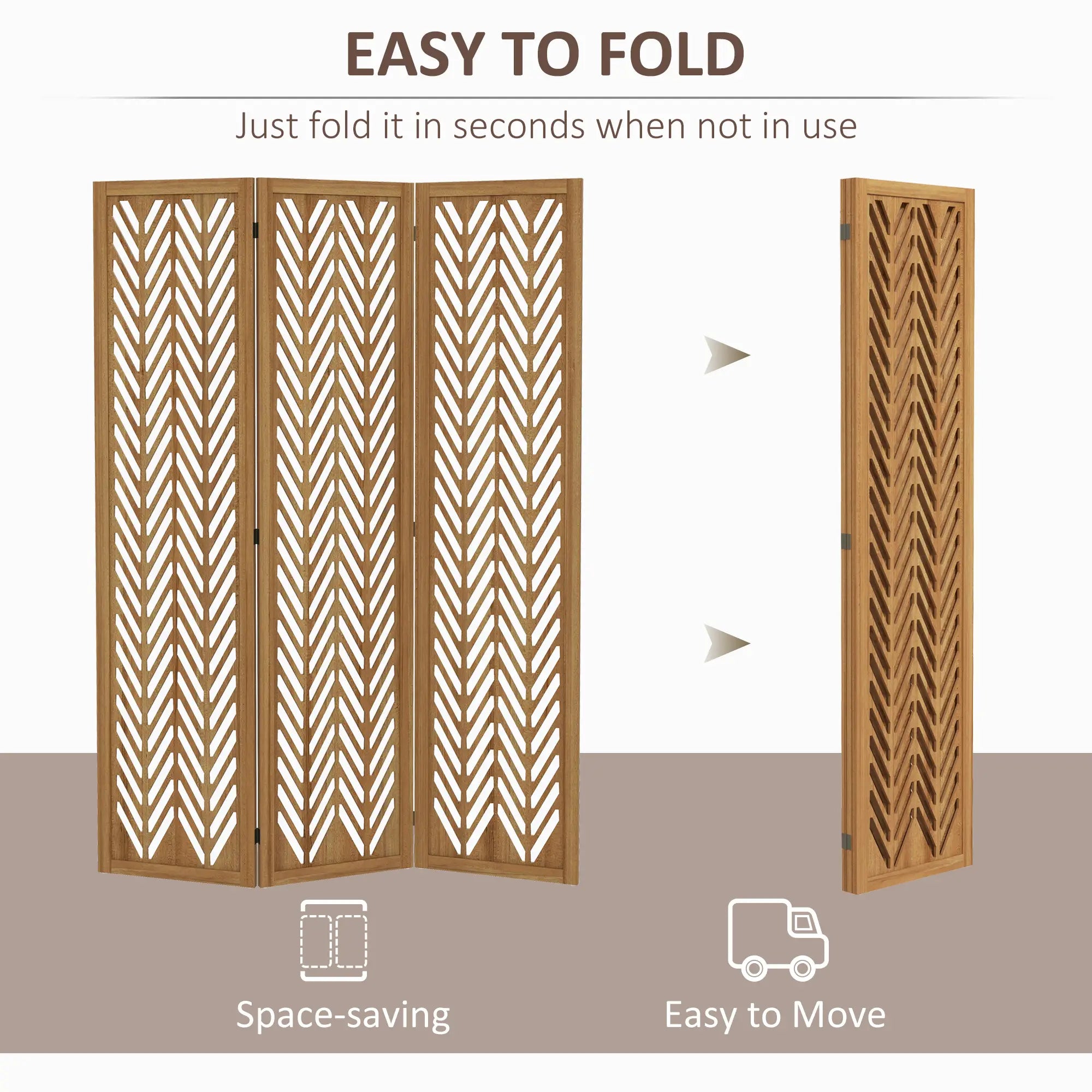 3 Panel Room Divider, 5.6ft Tall, Wood Folding Privacy Screen, Light Brown Room Dividers at Gallery Canada