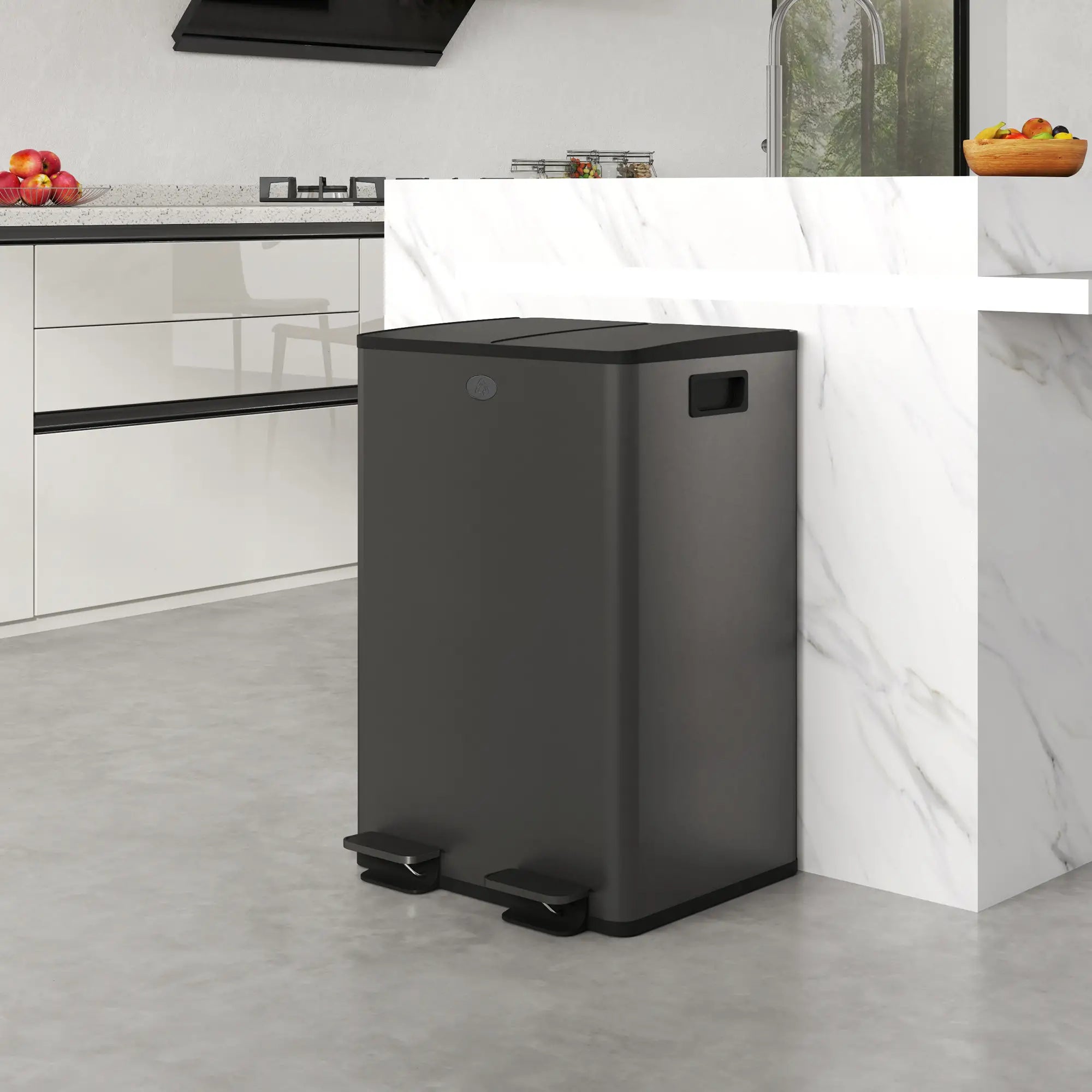 Dual Garbage Bin, Soft Close Trash Can, 2 x 28 Liter, Black Household Supplies at Gallery Canada