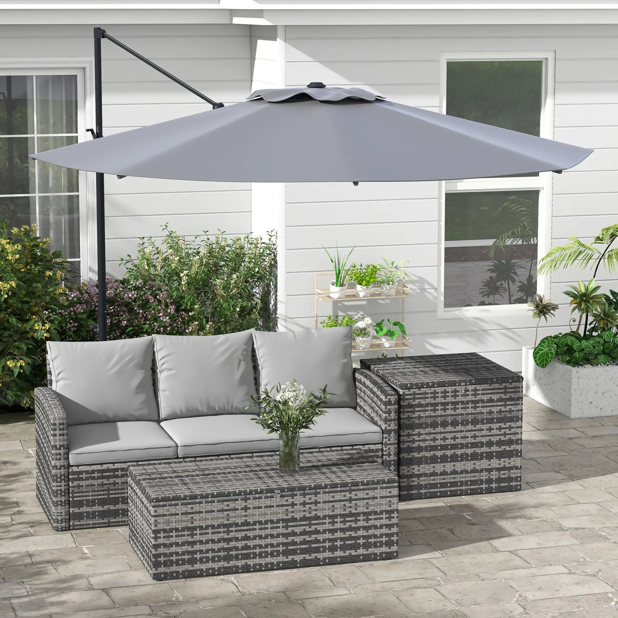 10 FT Cantilever Umbrella, Aluminum, 360° Rotation, Crank, Tilt, Grey Cantilever Umbrellas at Gallery Canada