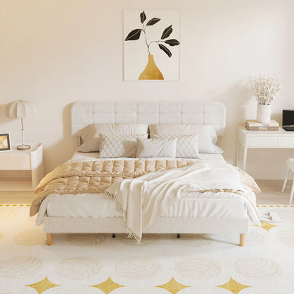 King Size Bed Frame, Adjustable Headboard, Upholstered Platform, White Bed Frames at Gallery Canada