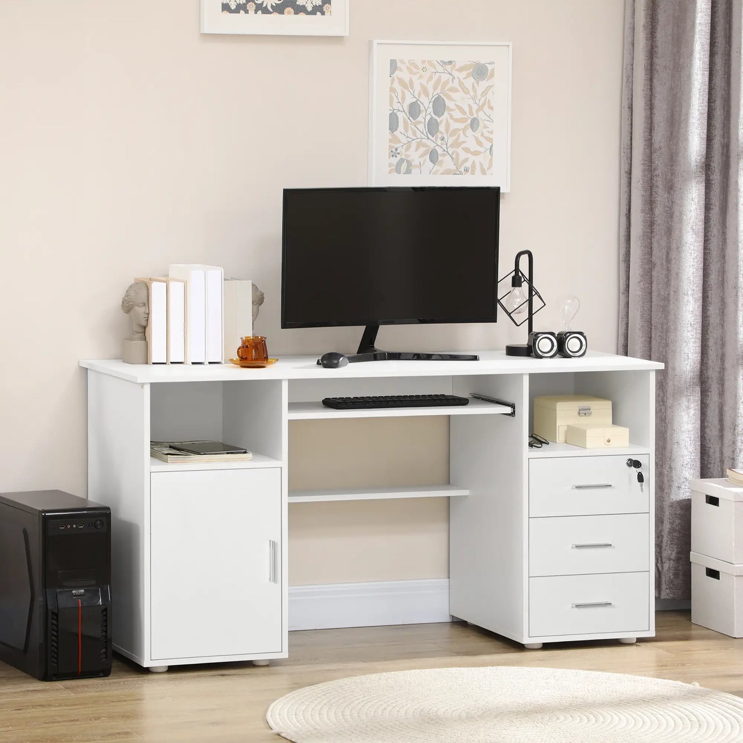 Computer Desk With Keyboard Tray, Drawers, White Computer Desks at Gallery Canada