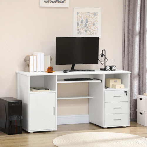 Computer Desk With Keyboard Tray, Drawers, White