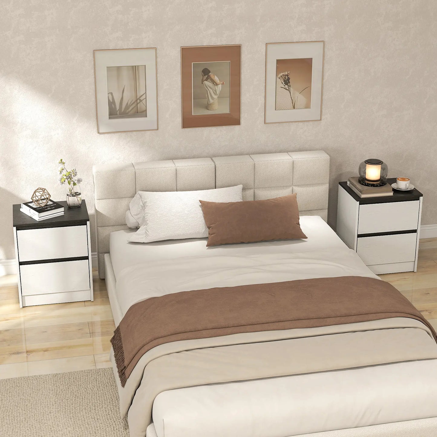 Modern Bedside Tables, Set of 2, 2 Drawers, White Bedside Tables at Gallery Canada