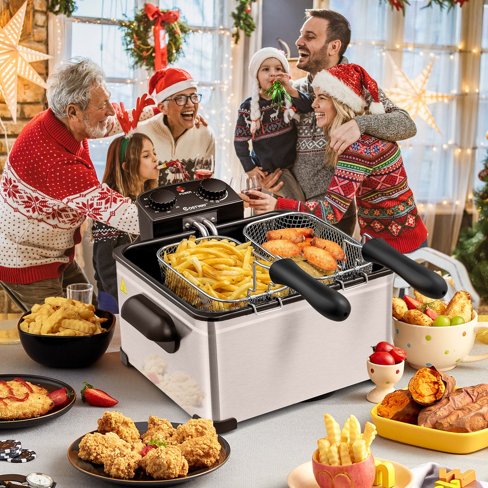 Electric Deep Fryer 5.3QT/21-Cup Stainless Steel 1700W with Triple Basket Air Fryers at Gallery Canada