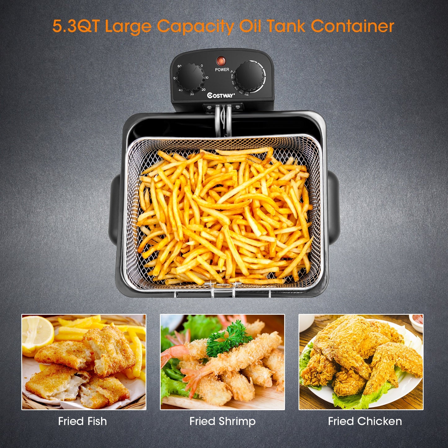 Electric Deep Fryer 5.3QT/21-Cup Stainless Steel 1700W with Triple Basket Air Fryers at Gallery Canada