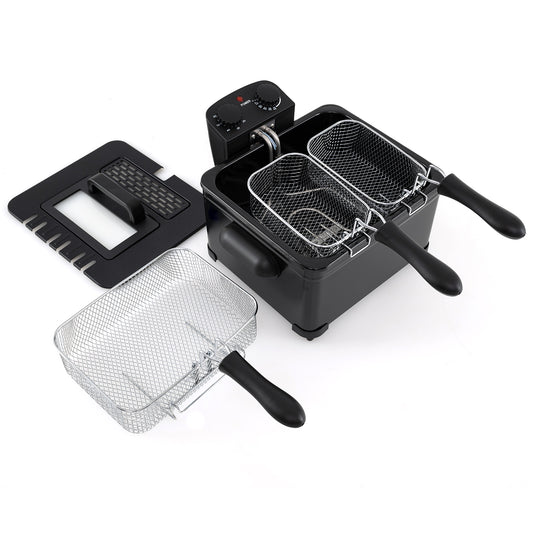Electric Deep Fryer 5.3QT/21-Cup Stainless Steel 1700W with Triple Basket, Black Air Fryers Black at Gallery Canada