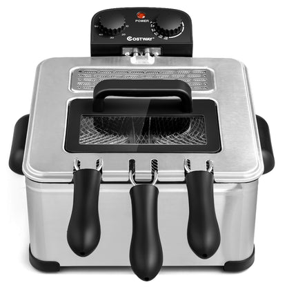 Electric Deep Fryer 5.3QT, Stainless Steel, 1700W, Silver Air Fryers Silver at Gallery Canada