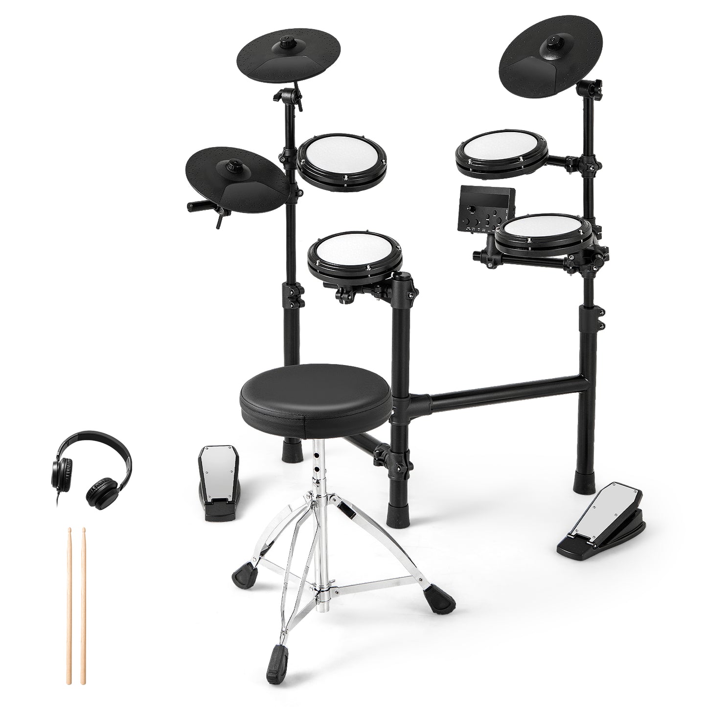 Electric Drum Set, Foldable Kit, 10 Demos, USB MIDI, 2 Drumsticks, Black Drums & Percussion Black at Gallery Canada