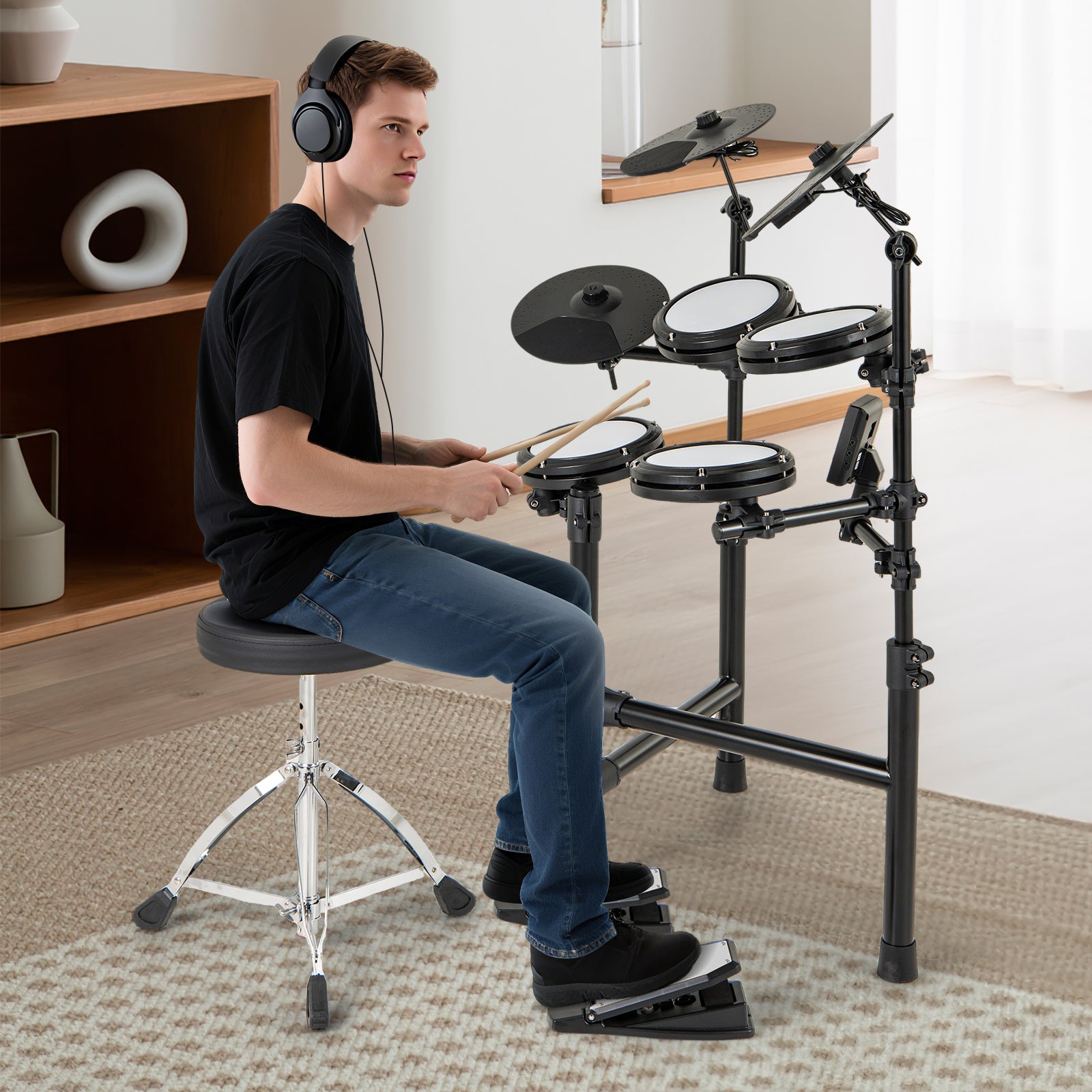 Electric Drum Set, Foldable Kit, 10 Demos, USB MIDI, 2 Drumsticks, Black Drums & Percussion at Gallery Canada