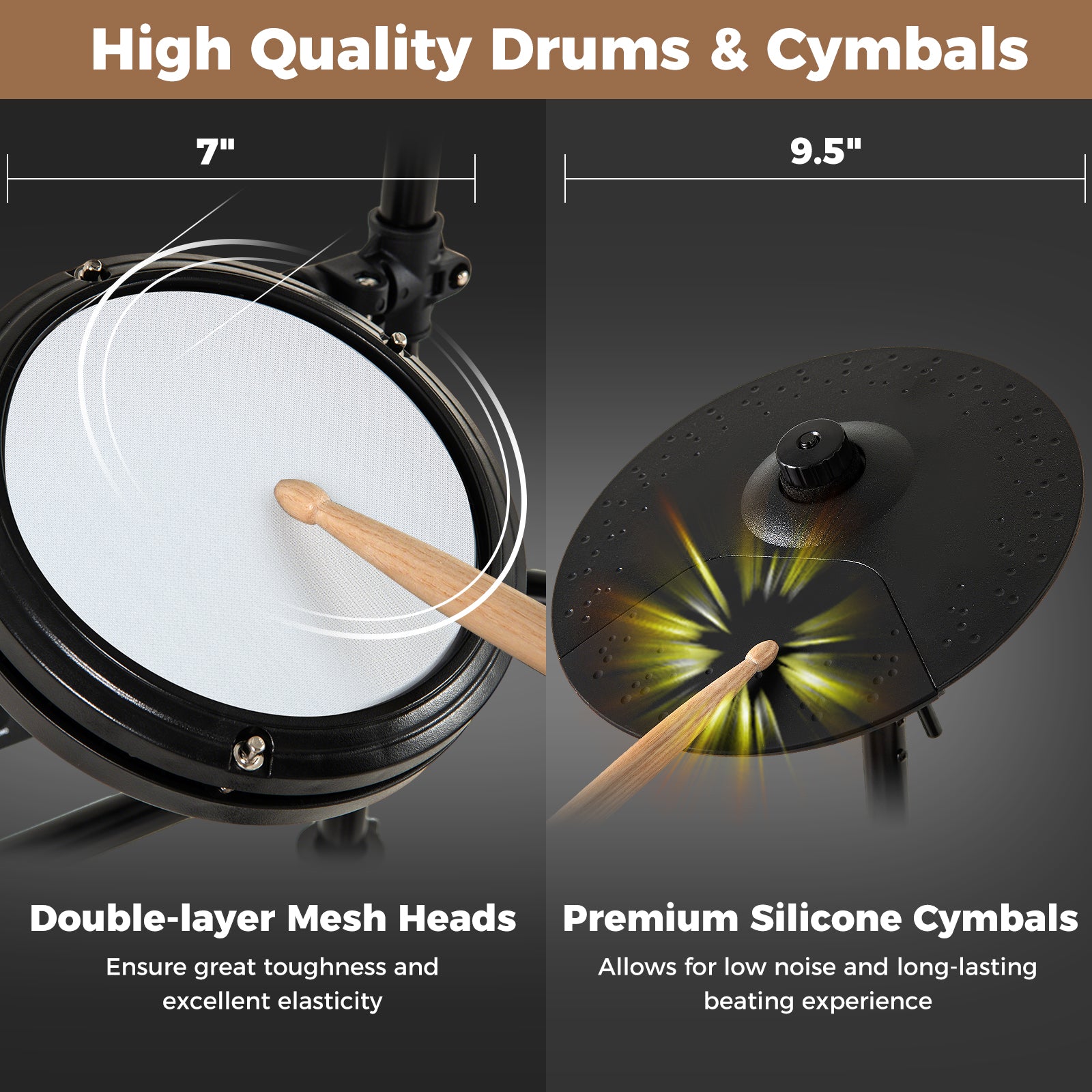 Electric Drum Set, Foldable Kit, 10 Demos, USB MIDI, 2 Drumsticks, Black Drums & Percussion at Gallery Canada