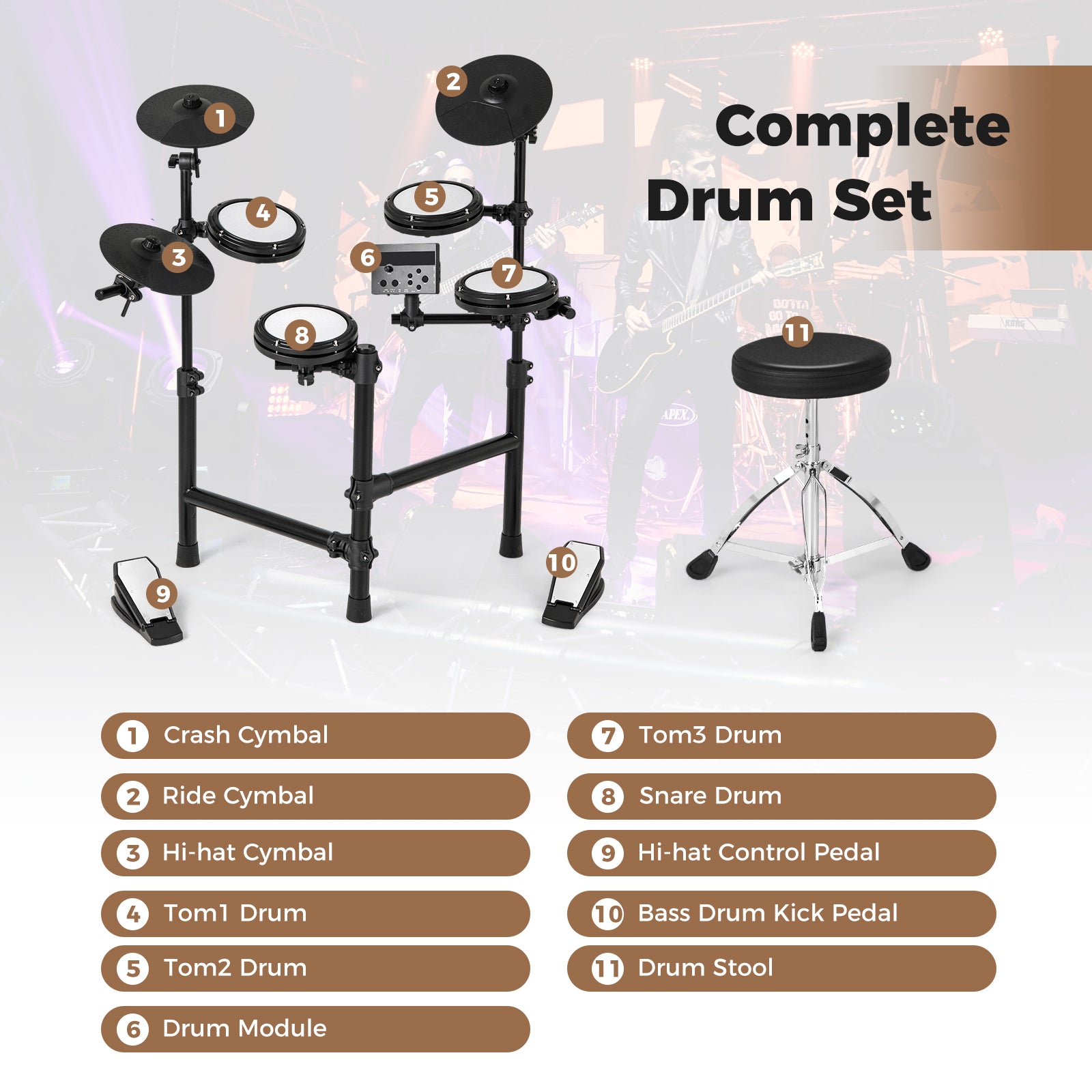 Electric Drum Set, Foldable Kit, 10 Demos, USB MIDI, 2 Drumsticks, Black Drums & Percussion at Gallery Canada