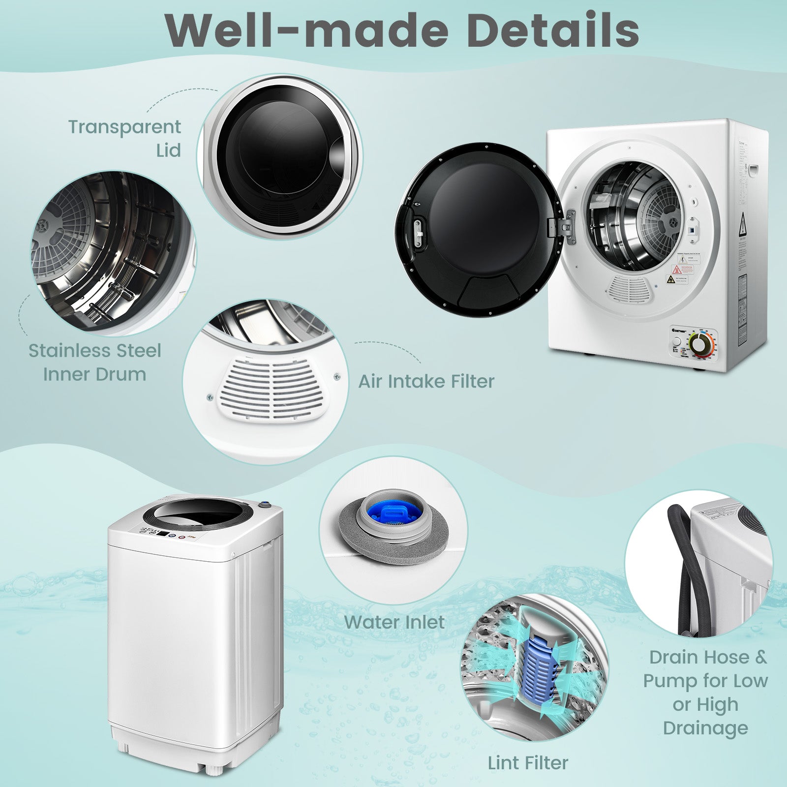 Electric Laundry Dryer, Full-Automatic Washing Machine Combo, White Washers & Dryers at Gallery Canada