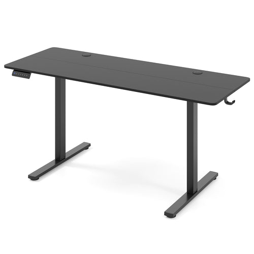 Electric Standing Desk, 3 Memory Heights, 2 Hanging Hooks, Cable Holes, Black