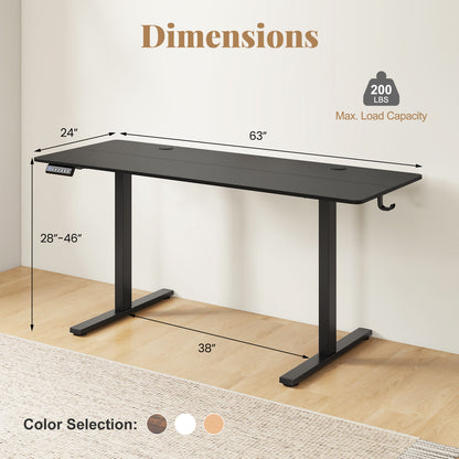 Electric Standing Desk, 3 Memory Heights, 2 Hanging Hooks, Cable Holes, Black Standing Desks at Gallery Canada