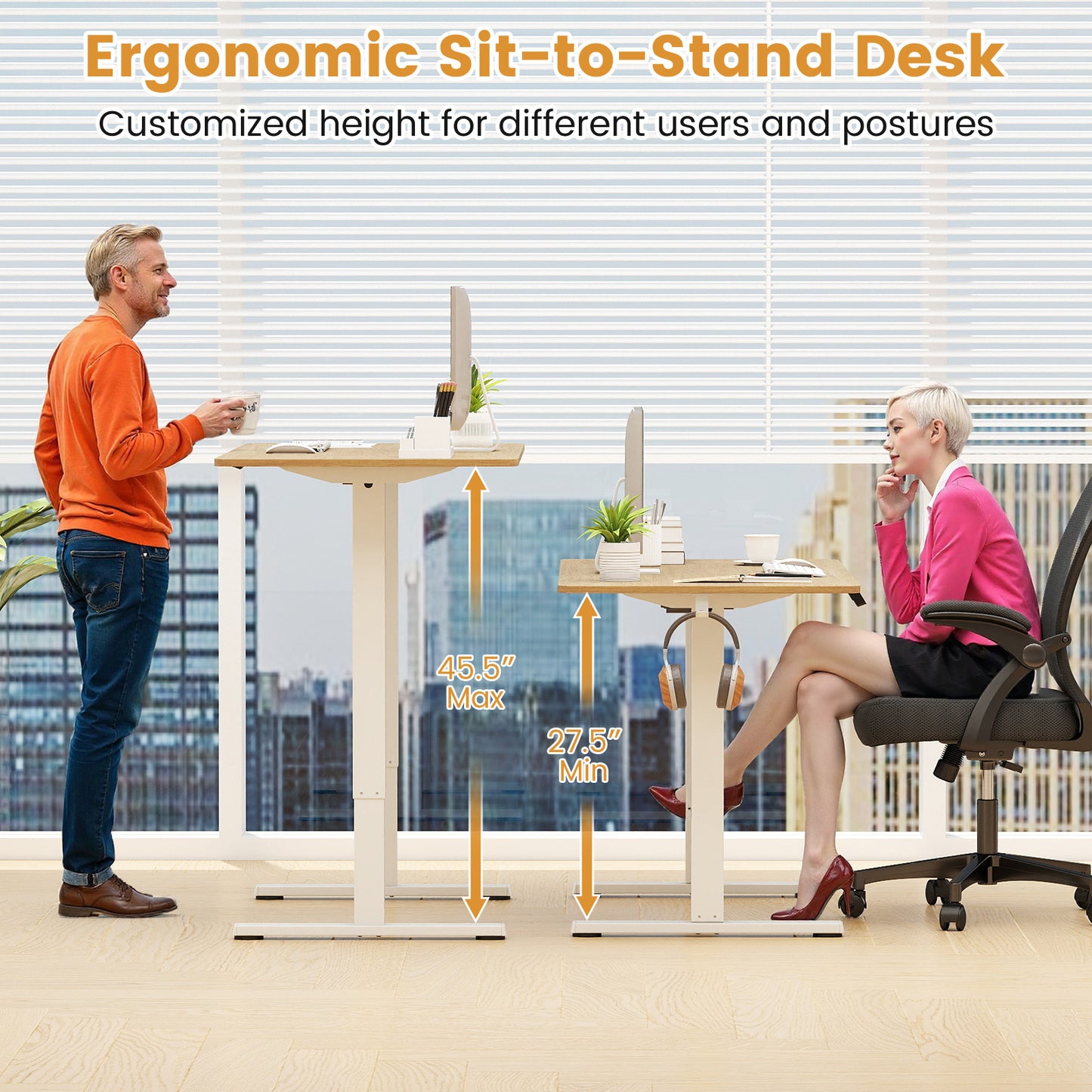 Electric Standing Desk Frame Height Adjustable Computer Desk Base with LED Display, White Standing Desks at Gallery Canada