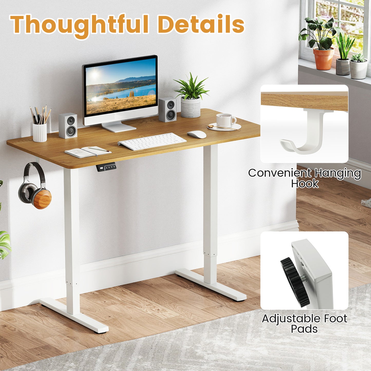 Electric Standing Desk Frame Height Adjustable Computer Desk Base with LED Display, White Standing Desks at Gallery Canada