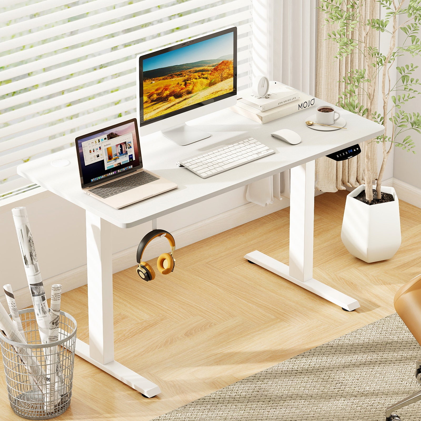 Electric Standing Desk, Height Adjustable, 3 Memory, -S, White Standing Desks at Gallery Canada