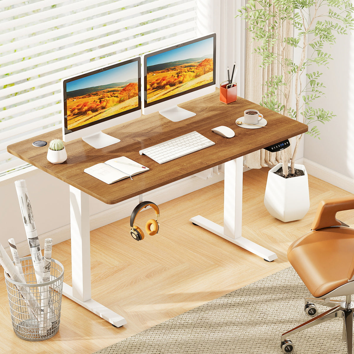 Electric Standing Desk, Adjustable Height, 3 Memory, Walnut Standing Desks at Gallery Canada