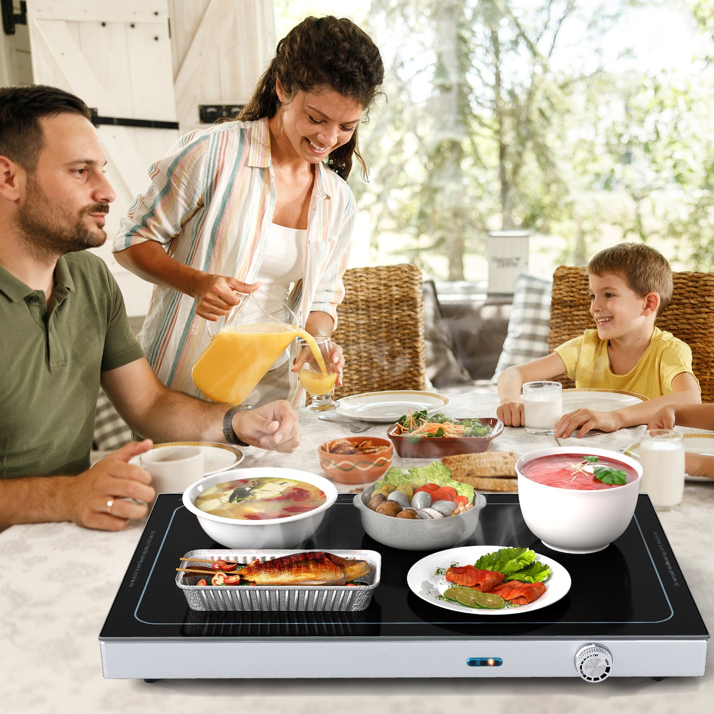 Electric Warming Tray with Adjustable Temperature and Built-In Handles Tempered Glass Food Warmers & Burners at Gallery Canada
