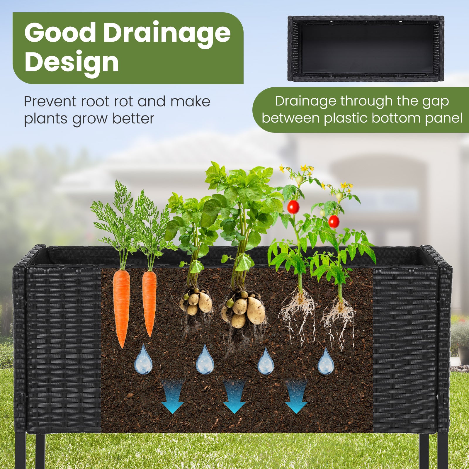 Elevated Garden Planter, Rattan Finish Bottom Shelf Raised Garden Beds at Gallery Canada