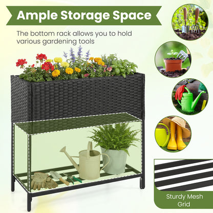 Elevated Garden Planter, Rattan Finish Bottom Shelf Raised Garden Beds at Gallery Canada