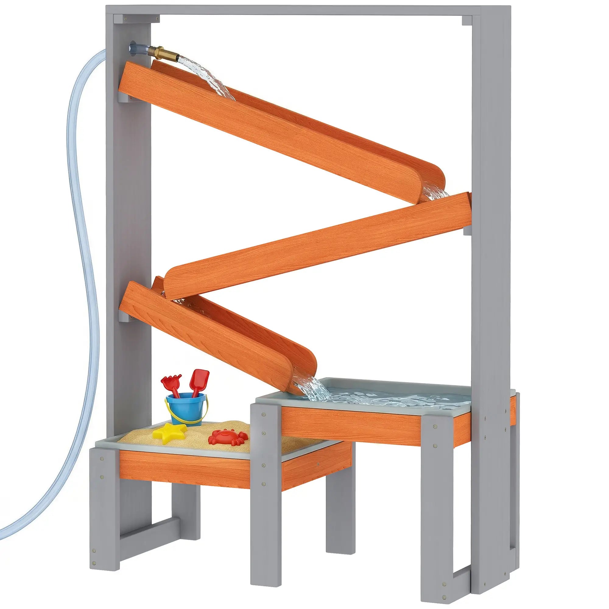 Wooden Sand And Water Table, Sensory Table With Waterway Track, Grey Sandboxes & Accessories Grey, Reddish-brown at Gallery Canada