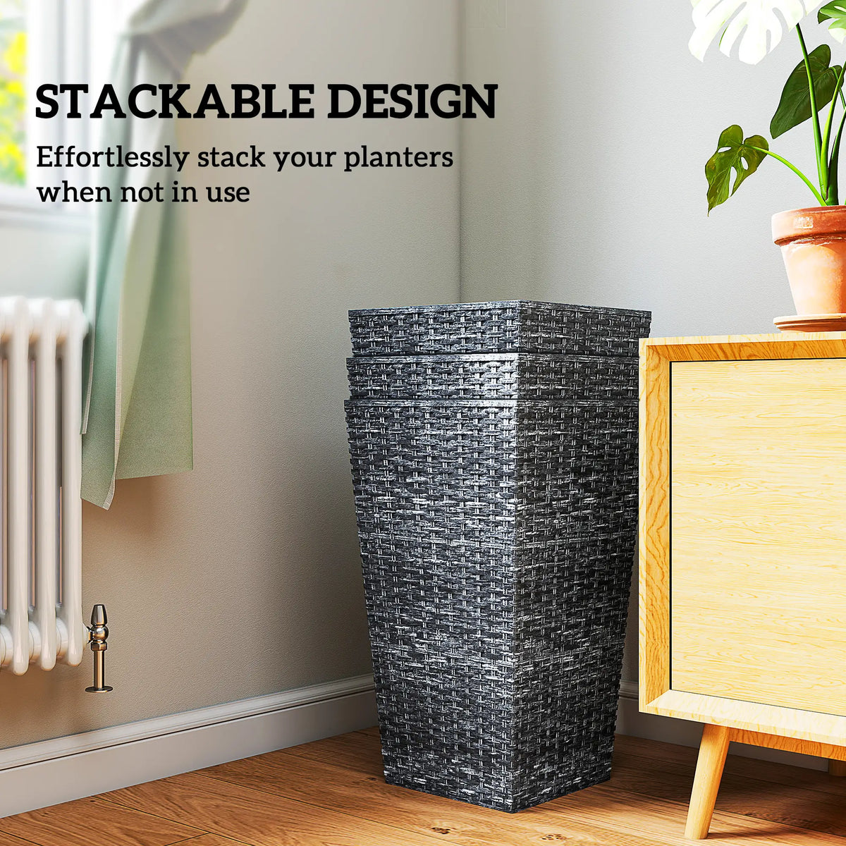 Set of 3 Tall Plant Stand, Outdoor Indoor Flower Pot, Mixed Grey, Grey Garden Accessories at Gallery Canada
