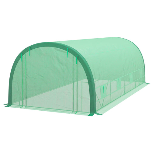 19.5' x 10' x 6.5' Tunnel Greenhouse, Mesh Door, Windows, Green