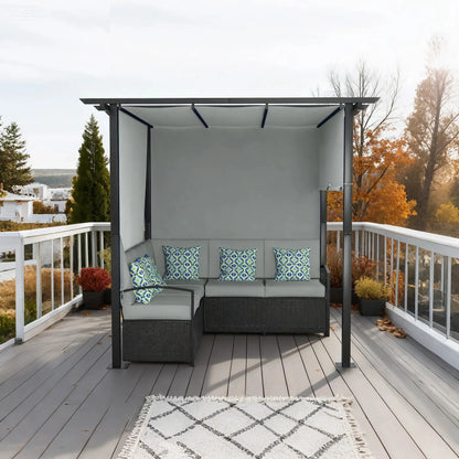 Outdoor PE Rattan Sofa Set, Retractable Canopy Pergola, Grey Patio Furniture Sets at Gallery Canada