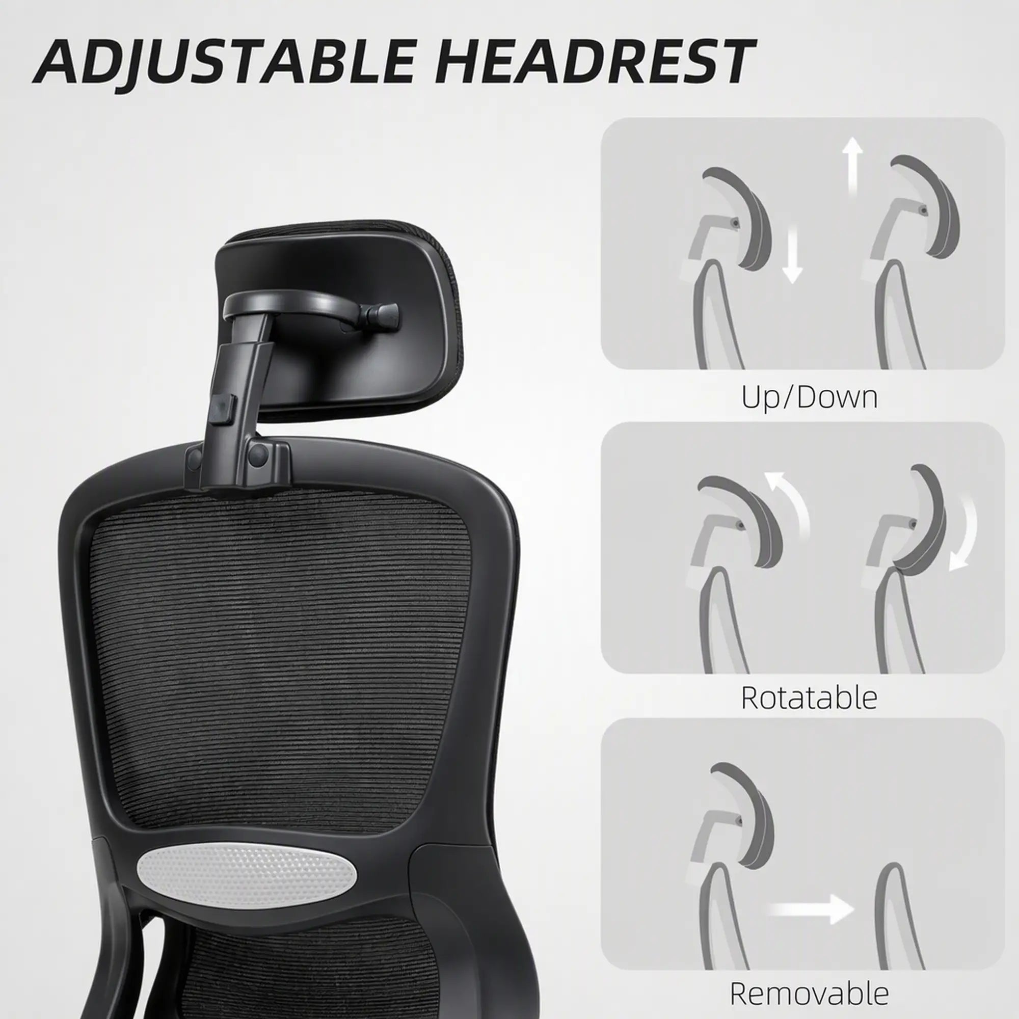 Ergonomic Mesh Office Chair, High Back, Rotatable Headrest, Flip Up Armrests, Lumbar Support, Black Task Chairs at Gallery Canada