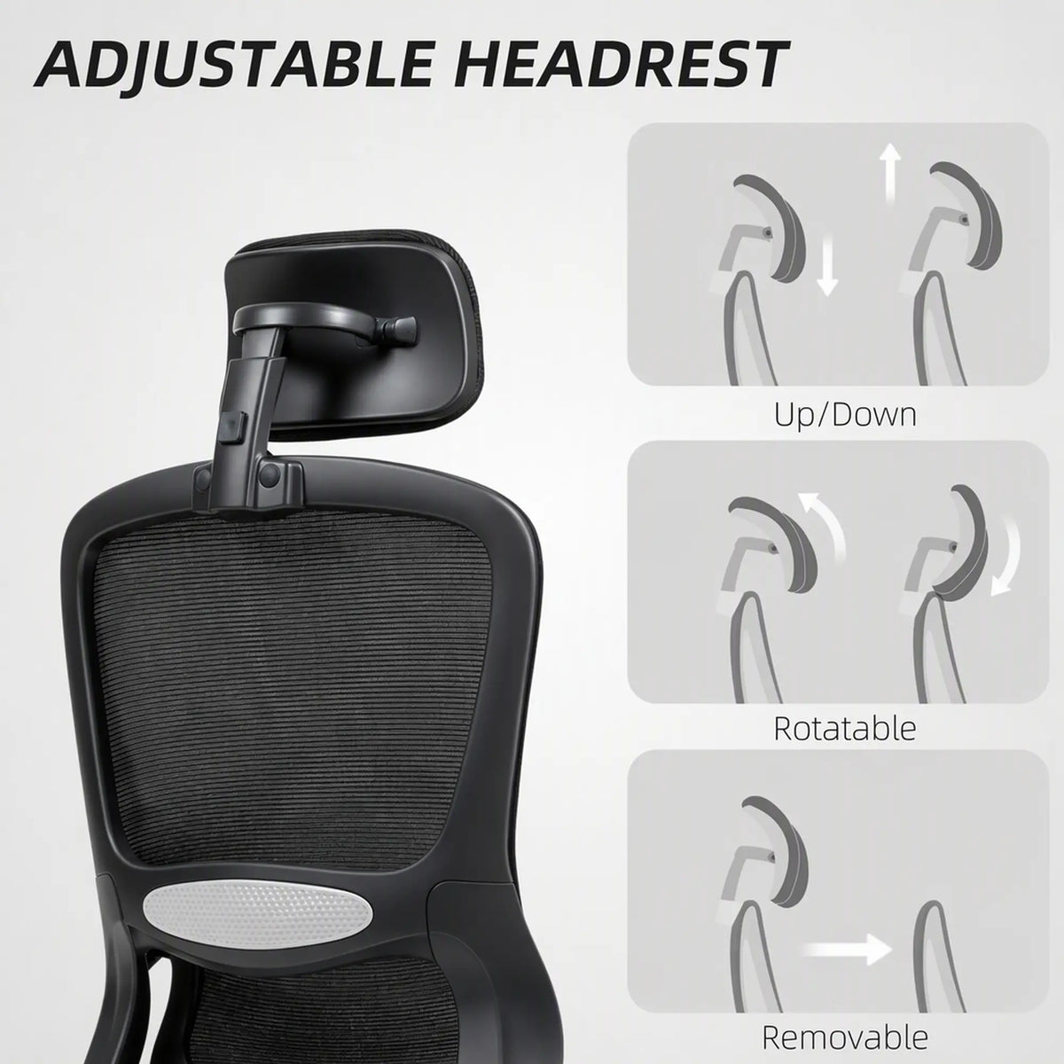 Ergonomic Mesh Office Chair, High Back, Rotatable Headrest, Flip Up Armrests, Lumbar Support, Black Task Chairs at Gallery Canada