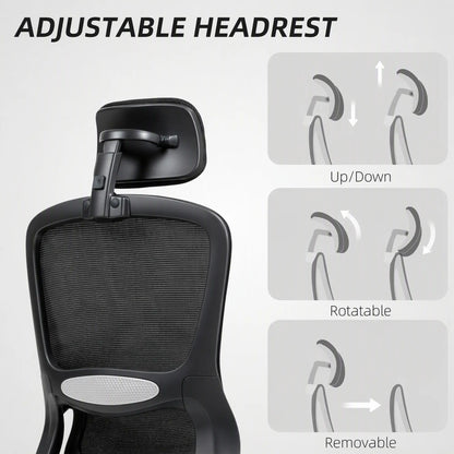 Ergonomic Mesh Office Chair, High Back, Rotatable Headrest, Flip Up Armrests, Lumbar Support, Black Task Chairs at Gallery Canada