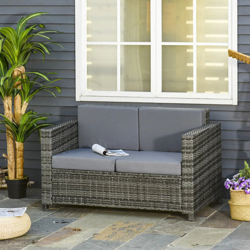 2 Seat Patio Loveseat, Wicker Sofa Chair, Outdoor Rattan Furniture, Grey