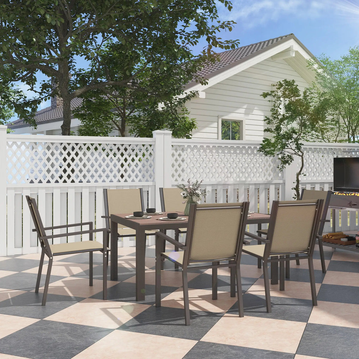 7-Piece Outdoor Dining Set With Rectangular Table & 6 Stackable Chairs Outdoor Dining Sets at Gallery Canada
