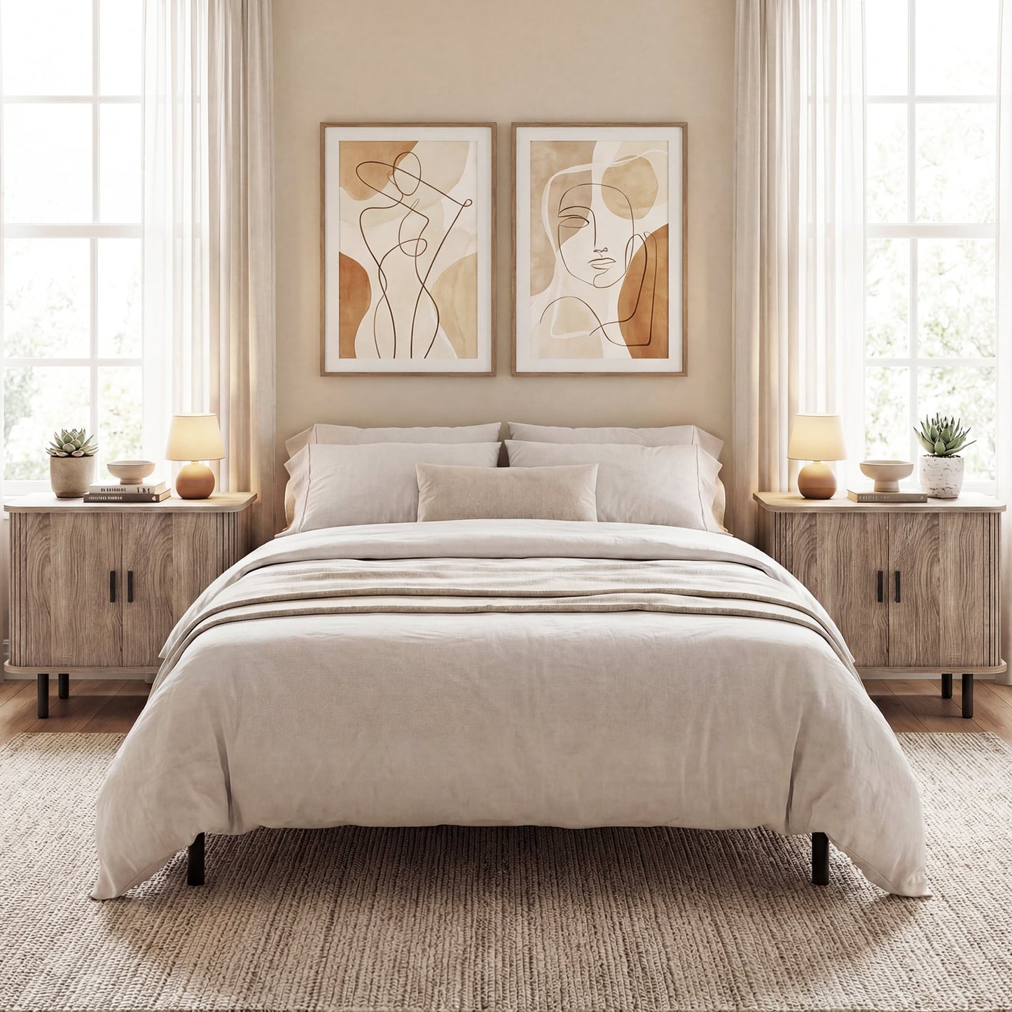 Modern Mid Century Nightstand, Sliding Tambour Doors, Storage Shelf, Natural Nightstands at Gallery Canada
