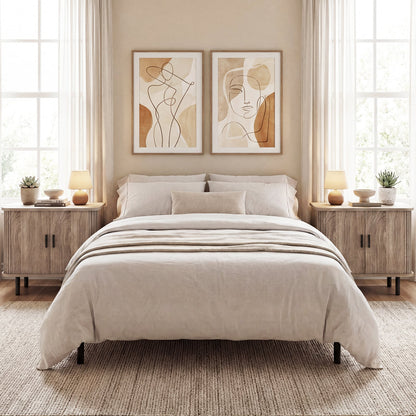 Modern Mid Century Nightstand, Sliding Tambour Doors, Storage Shelf, Natural Nightstands at Gallery Canada