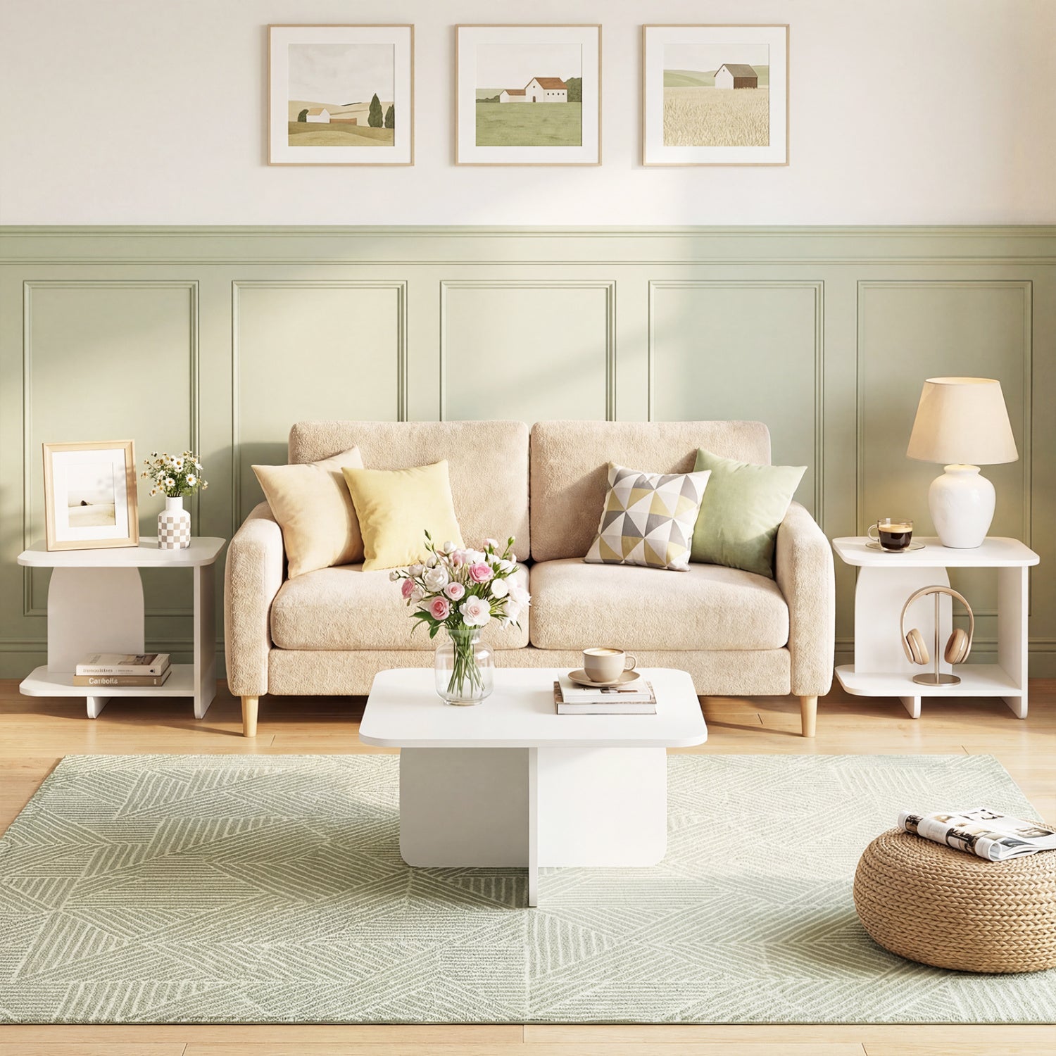 2-Tier End Table Set With Storage Shelf, White End & Side Tables at Gallery Canada