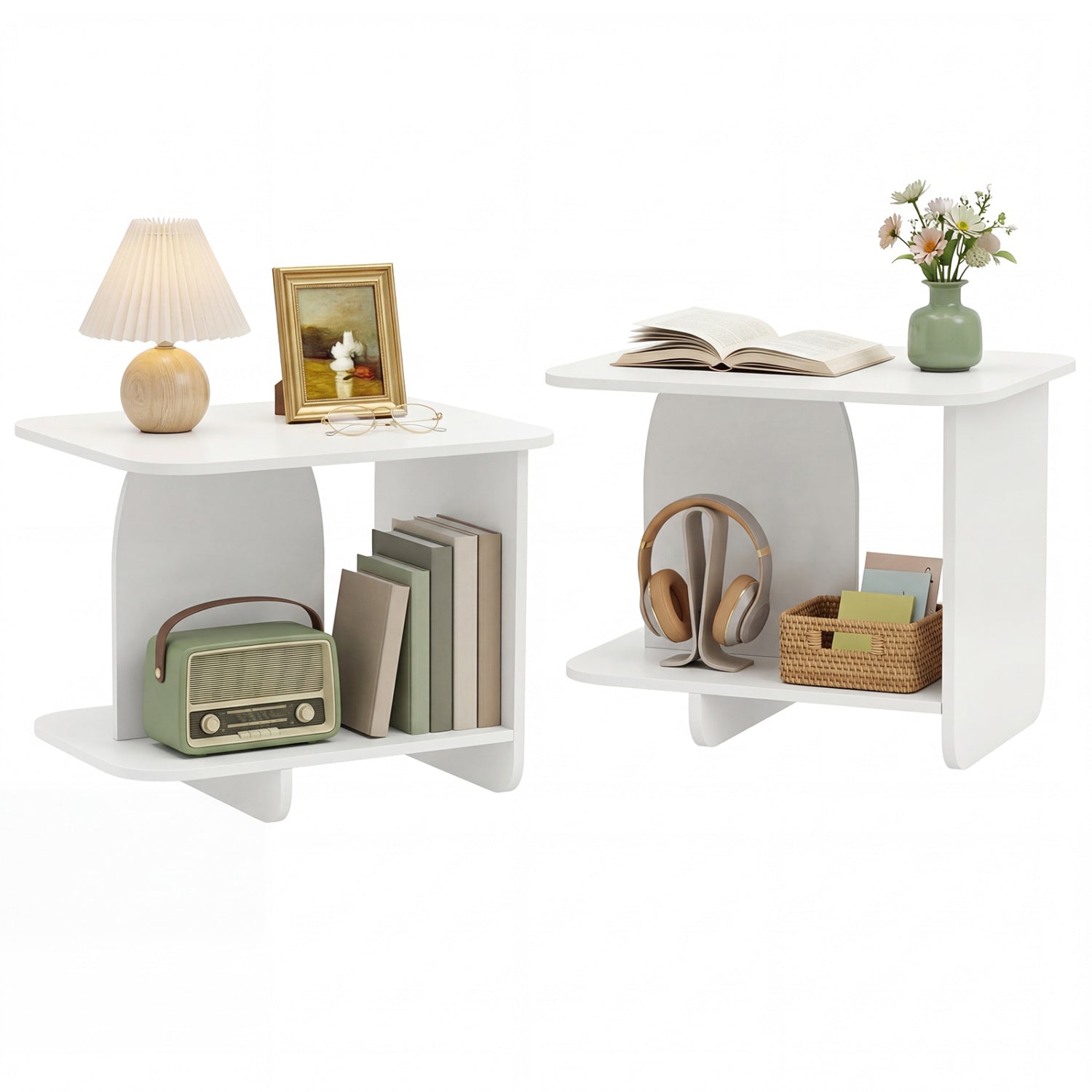 2-Tier End Table Set With Storage Shelf, White End & Side Tables at Gallery Canada