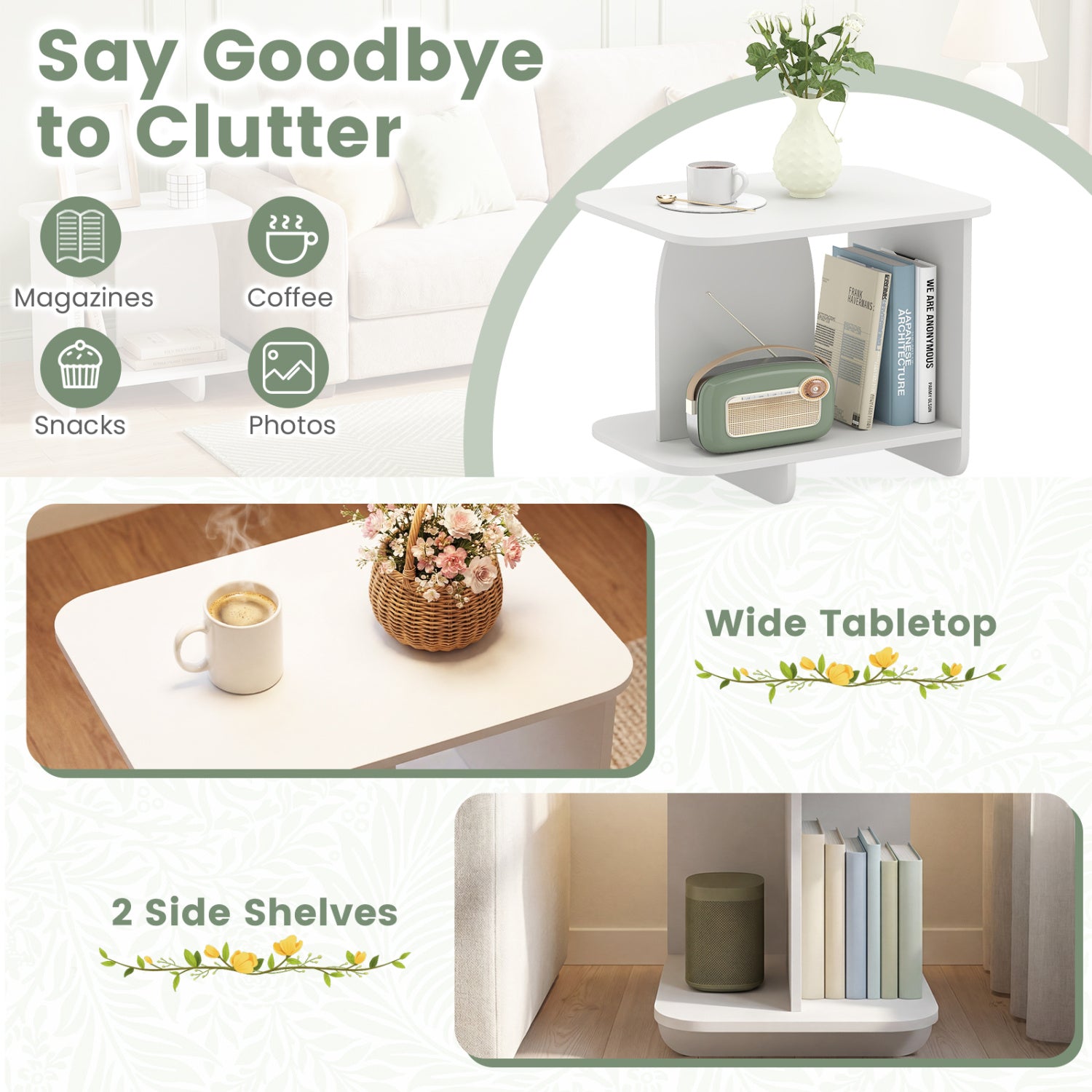2-Tier End Table Set With Storage Shelf, White End & Side Tables at Gallery Canada